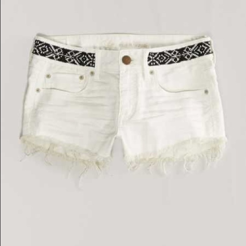 AE; White Jean Beaded Shorts